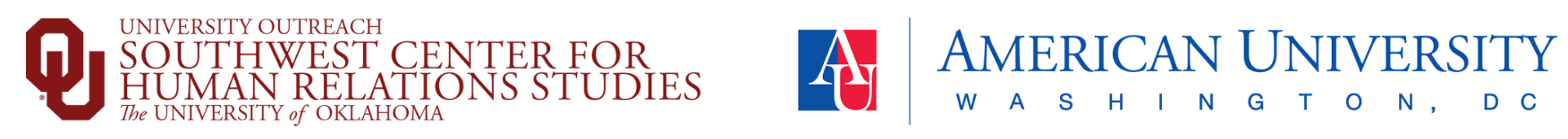 Logos for University Outreach Southwest Center for Human Relations Studies, The University of Oklahoma, and American University Washington, D.C.